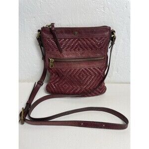 Elliot Luca Woven Leather Crossbody Purse Burgundy Red